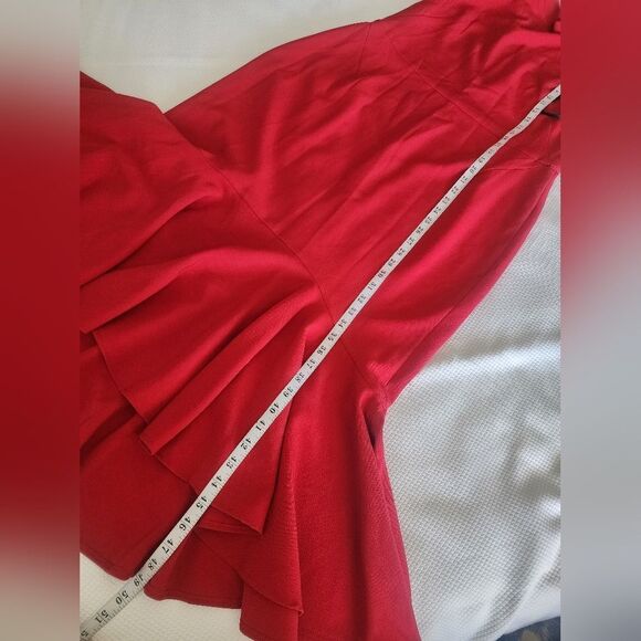 Maggy London Red Ruffled Mock Neck High Low Hem Cocktail Dress - Picture 8 of 10